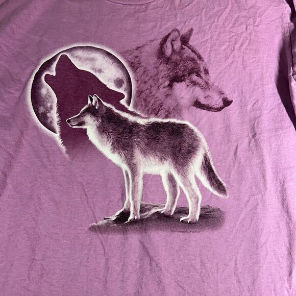 Vintage The Mountain Shirt Large Wolves Front Graphic T Shirt Pink Long Sleeve - Picture 2 of 7